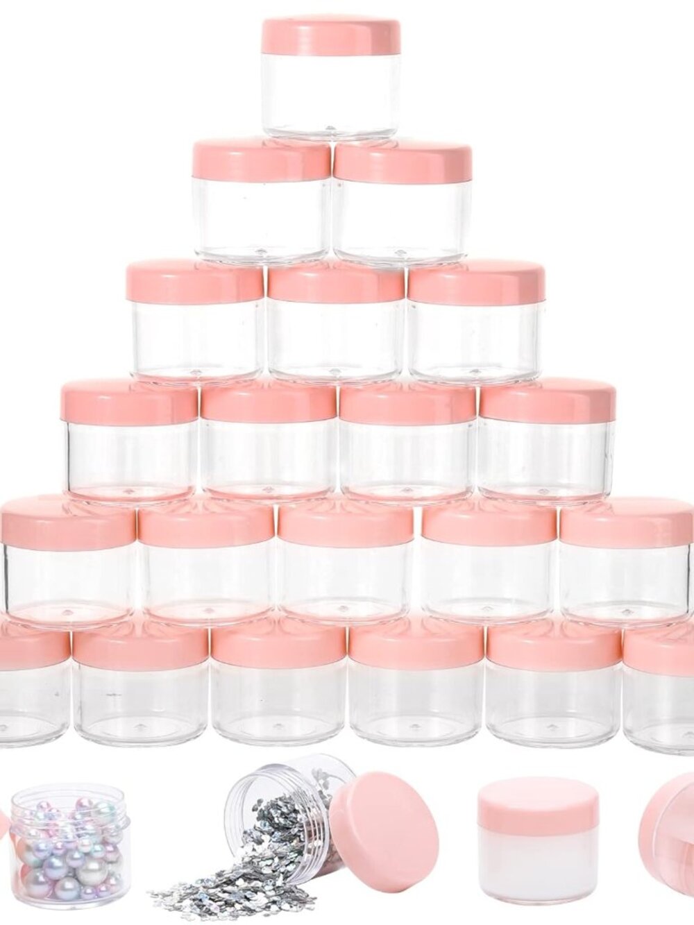15g Pink Refillable Cosmetic Sample Jars w/Lids Small Plastic Container 10 Piece